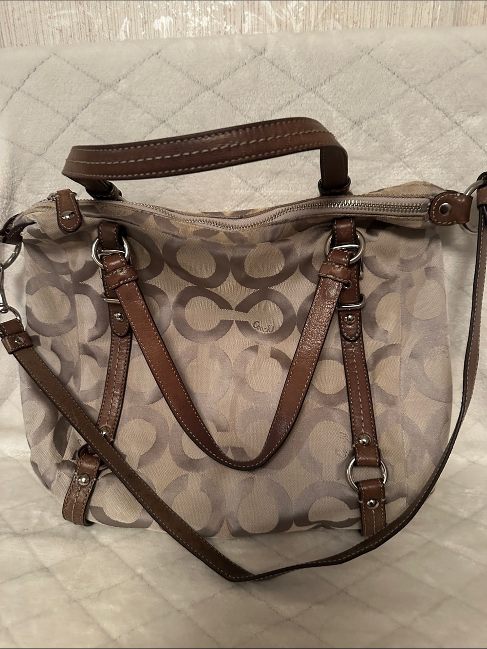 Coach Signature Shoulder Bag in Khaki and Brown